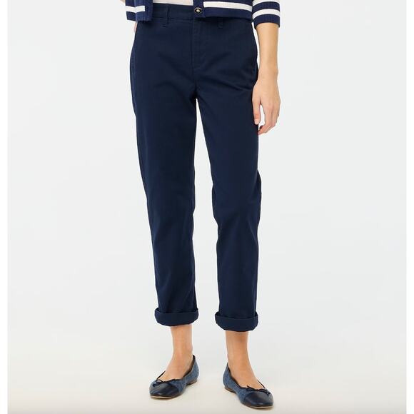 J.Crew Petite High Rise Girlfriend Chino Pant Navy Classic Preppy US 10 P NWT - Picture 1 of 13